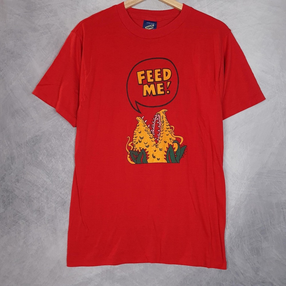 Vintage Little Shop Of Horrors Shirt Mens Large Red Feed Me Graphic Sneakers Tag